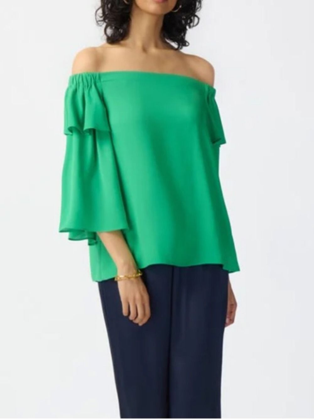 Joseph Ribkoff Vibrant Green Off-Shoulder Ruffle Sleeve Top size 10